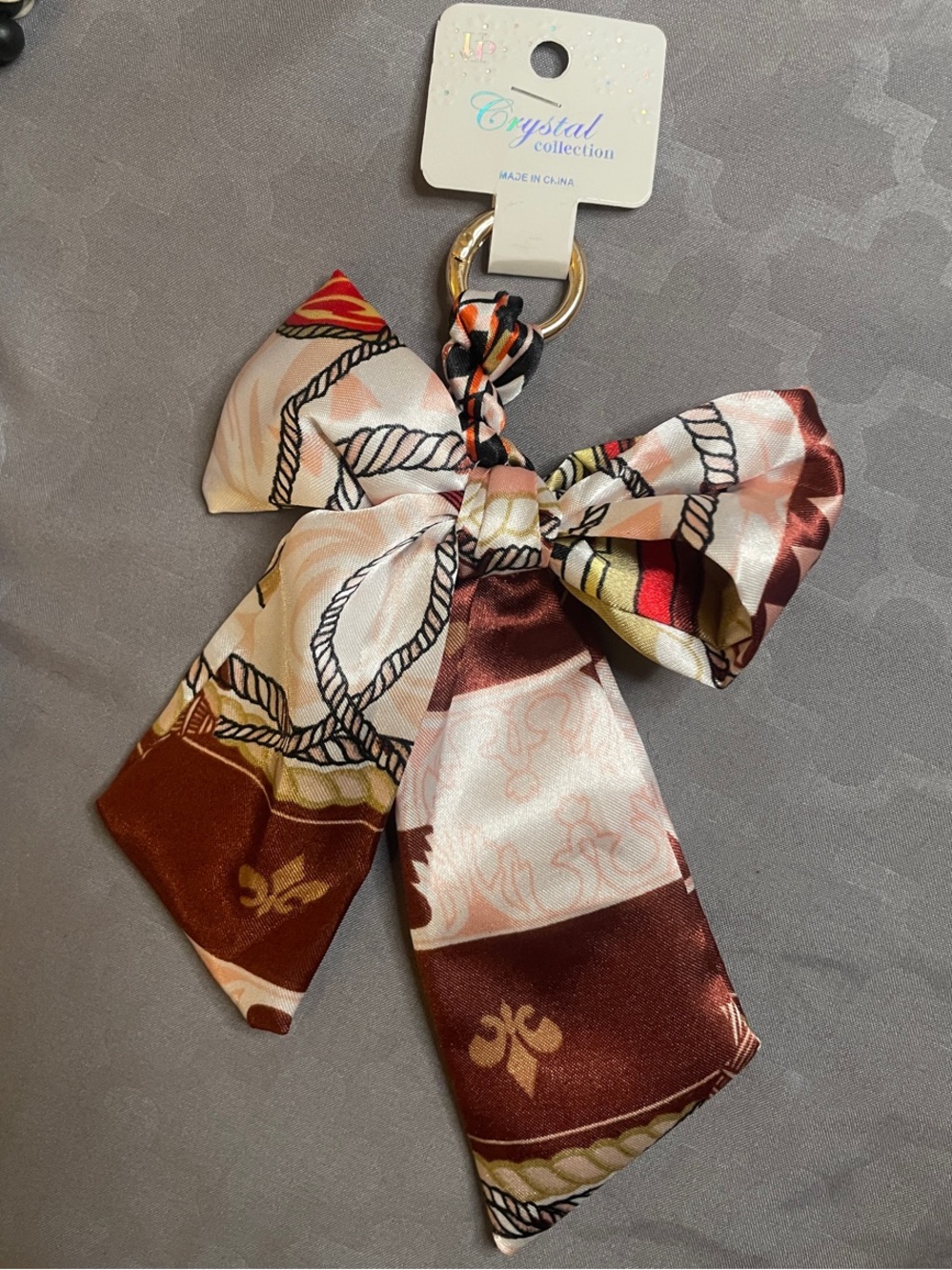 Brown Patterned Satin Bow Keychain or Bag Charm